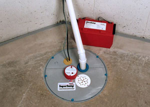A sump pump system with a battery backup system installed in Clinton
