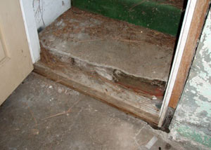 A flooded basement in Whitesboro where water entered through the hatchway door