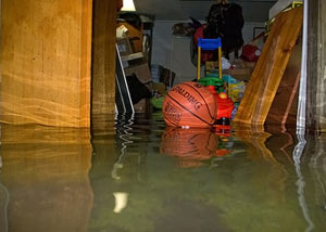 A flooded basement bedroom in Little Falls