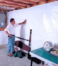 Plastic 20-mil vapor barrier for dirt basements, Jamesville, New York installation